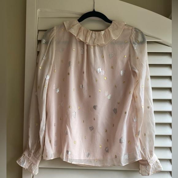 Rebecca Taylor 100% silk pink and metallic dot bohemian peasant blouse | 0 - Picture 2 of 8